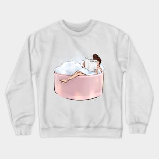 Relaxed woman taking bath reading fashion magazine Crewneck Sweatshirt